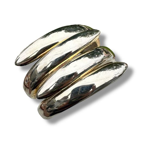 Silver Tone Sculptural Clamper Bracelet Modernist Minimalist Vintage ? Chrome - Picture 4 of 5